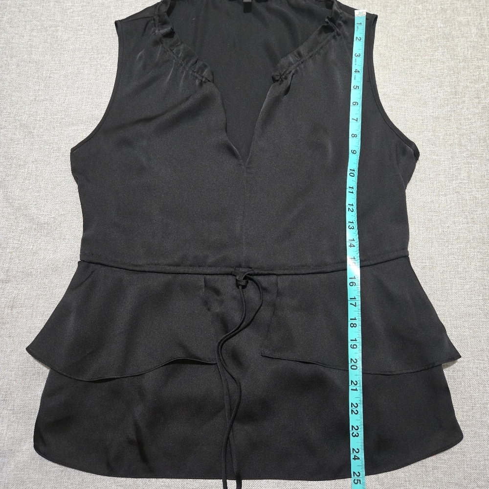 CYNTHIA STEFFE Hanna Black Ruffle Blouse Drawstring Waist Sleeveless Size Medium - Picture 11 of 14